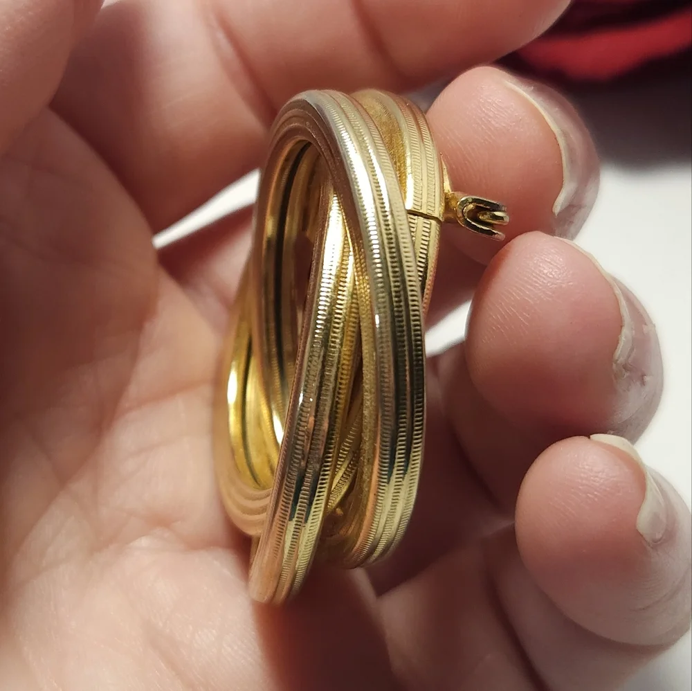 Vintage Gold Tone Triple Circle Braided Brooch Statement Brooch